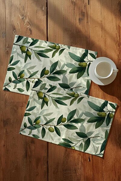 Queen Jera 2-Piece Olive Leaf American Service Cloth |   30X45 cm Mediterranean Style Table Decor