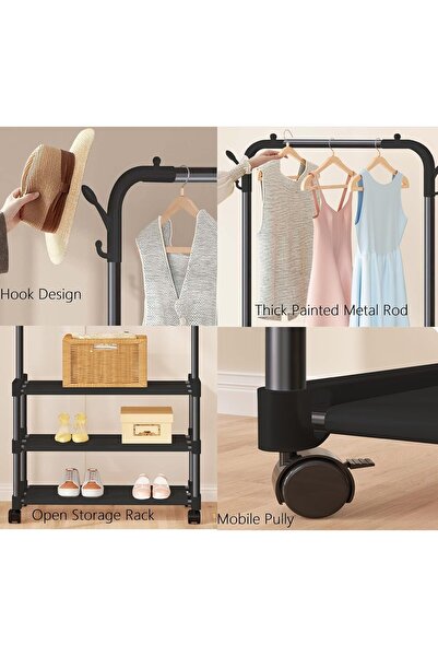 fitto Metal Free-Standing Coat Rack, Sturdy Entryway Organizer, Black