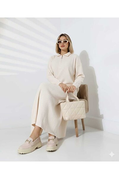 Cemre Life New Deux Zipper Detailed Polo Neck Dress