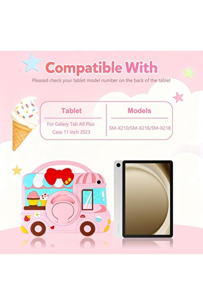 Coolden Samsung Galaxy Tab A9+ 3D pink protective case, shockproof, with stand and strap