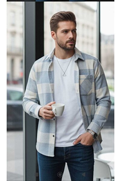 YNGMENCLASS Single Pocket Detail Carded Textured Cashmere Cotton Collar Buttoned Winter Woodcutter Shirt