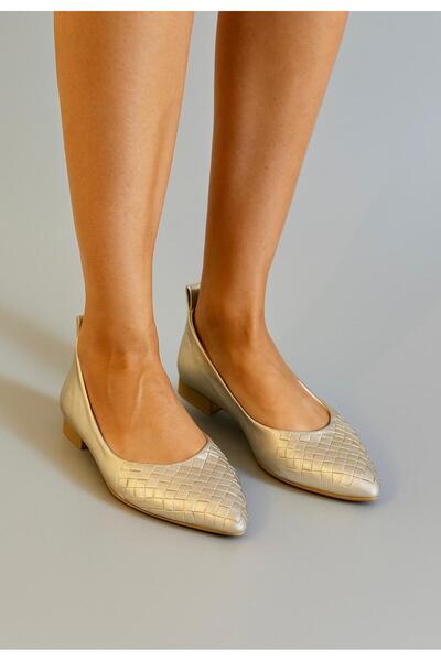 Butik Noble Shoes Genuine Leather Knitted Pointed Toe Ballerinas