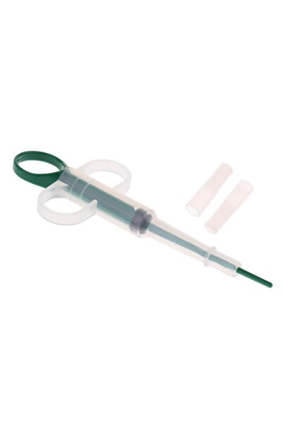 zola Syringe for administering pills to animals, with plunger, rubber tip, green