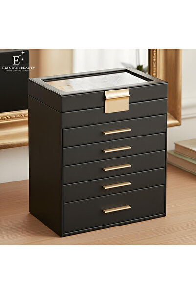 Elindor ® Κουτί κοσμημάτων με 6 επίπεδα, 5 συρτάρια, αποθηκευτικός χώρος για ...