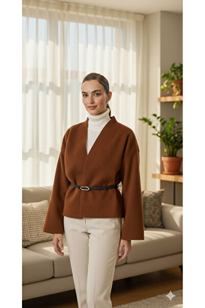 mooishan Leather Belted Cashmere Kimono