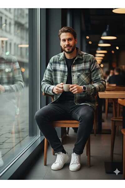 YNGMENCLASS Single Pocket Detail Carded Textured Cashmere Cotton Collar Buttoned Winter Woodcutter Shirt