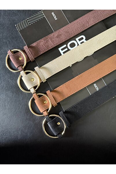Fiori 4-Piece Suede Ring Gold Buckle Women's Trouser Belt Coat Belt Dress Belt Shirt Belt
