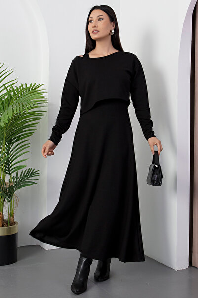 PULLIMM Strap Dress Long Sleeve Blouse Two-Piece Suit Dks1361