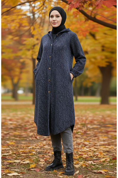 sefamerve Καπέλο με με κουκούλα κουμπιά 0201-15 Σκούρο μπλε