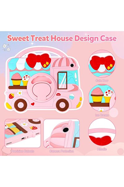 Coolden Samsung Galaxy Tab A9+ 3D pink protective case, shockproof, with stand and strap