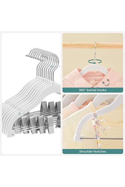 Red Dot Gift Velvet Pants Hangers for Kids, 20 Non-Slip Clip Hangers, Space-Saving (White)