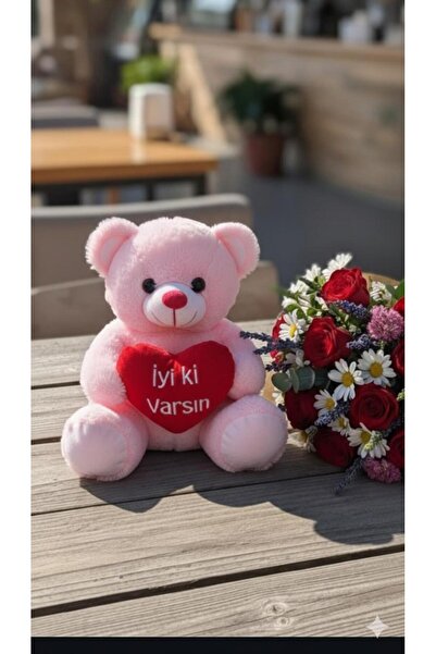 MASSALTOYS Sevgiliye Hediyelik Kırmızı kalpli "İyiki Varsın" Peluş Pembe Ayıc...