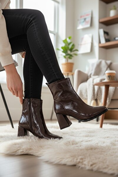 VeliKundura Yanki Brown Leather Zippered Square Toe Women's Boots