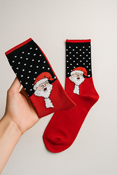 shefox 2 Pairs of Women's Bamboo Polka Dot Santa Claus Patterned Christmas Socks