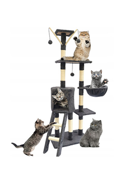 zola Cat play set, 6 levels, ladder, house, scratching post, toys, MDF/jute, 49x35x141 cm