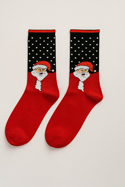 shefox 2 Pairs of Women's Bamboo Polka Dot Santa Claus Patterned Christmas Socks