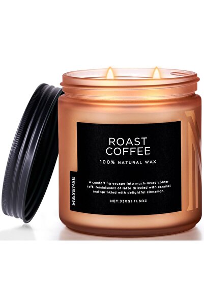 Generic Strong Roasted Coffee Scented Double-Wick Jar Candle, 312 ml, 70-Hour Burn, Organic Soy Wax - M and