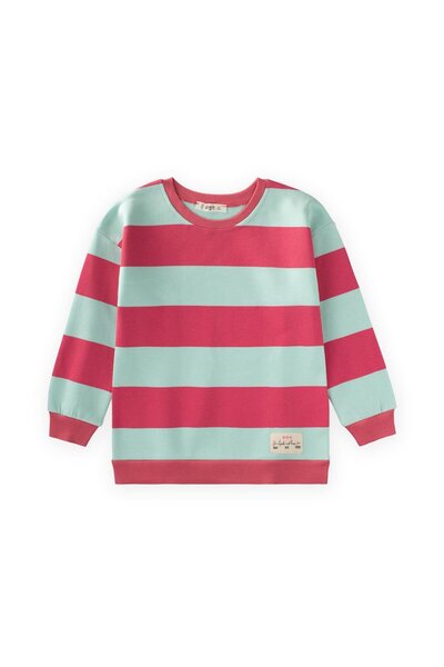 Cigit Sweatshirt 4-12 Years Mint Coral Striped