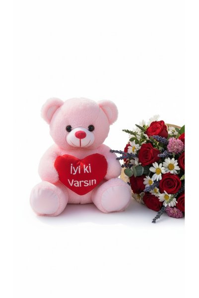 MASSALTOYS Red Hearted Plush Pink Teddy Bear Toy with the Message'You Are Good' as a Gift for Your Loved One, 35 Cm, Special Design