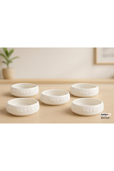 İnterlife 6lı Mini Porselen Sosluk Reçellik Sunumluk Yazılı 8X6 Cm Oval Porse...