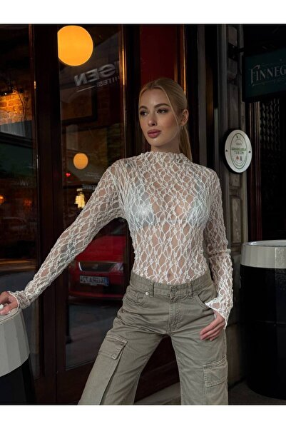 b buhari bykoc Mock Neck Lace Detailed Blouse