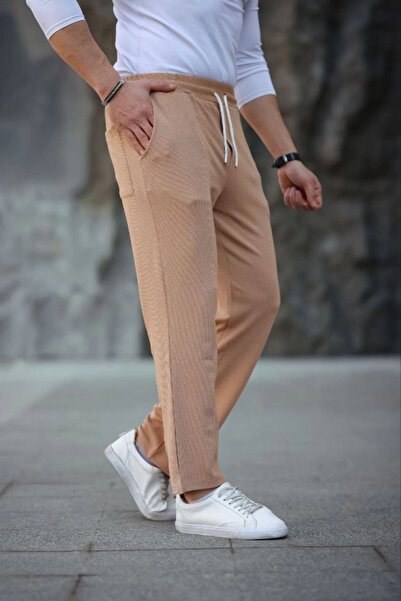 Kanonik Education Men's Paça Slit Burgu Selanik Textured Jogger Buggy Pants Comfortable Fit - Brown