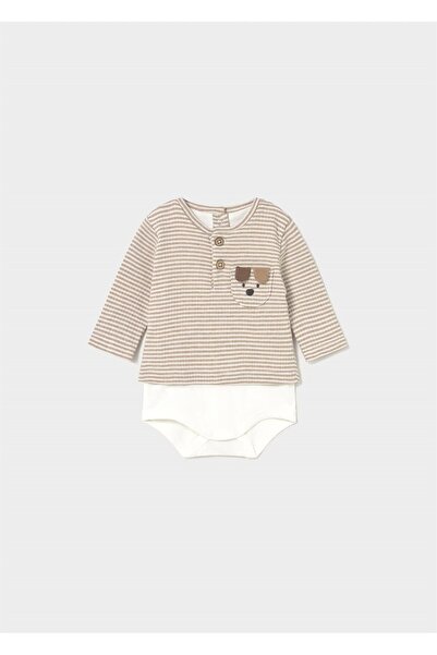 MAYORAL Baby Striped Jumpsuit Beige 2728