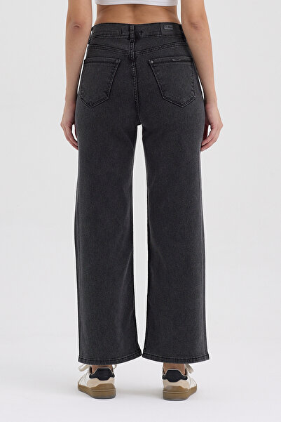 hateko Women's Hakan Jeans Flexible Stretch Fabric Wide Leg Anthracite High Waist Denim Trousers