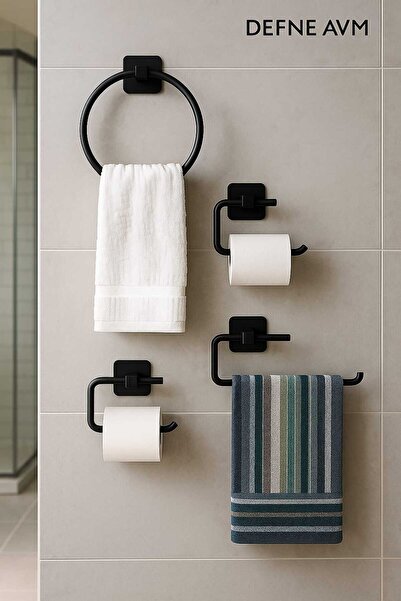 DEFNE AVM Banyo düzenleyici süper 4 lü set pecetelık yuvarlak havluluk tuvalet kagıtlık uzun havluluk