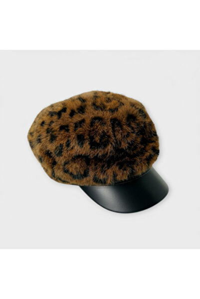 Mustran Suyutti Lüks Ayarlanabilir İthal Unisex Leopar Kürk Kaptan Şapkası - Siperli Kışlık Kasket