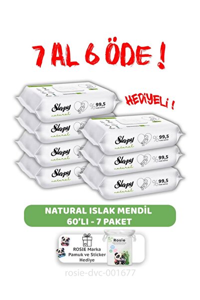 Sleepy 7 AL 6 ÖDE Natural Yenidoğan 60'lı Islak Havlu ve ROSIE
