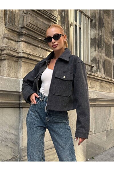 MODA Zr Pocketed Short Bomber Anthracite Cashmere Jacket