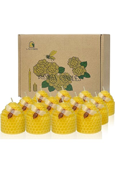 Generic Lacaser Beeswax Candle Set (12) Bee-Shaped Unscented Dripless Smoke-Free 4×5 cm Yellow