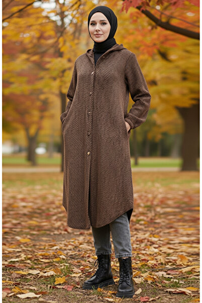 sefamerve Καπέλο με με κουκούλα κουμπιά 0201-13 Καφέ