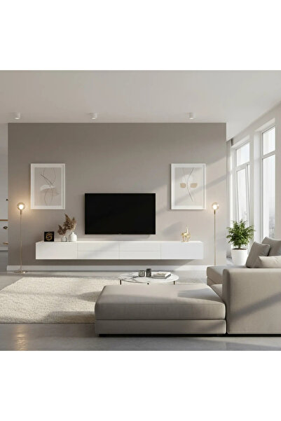 Stylish Home Table and wall-mounted TV unit, white - TV56
