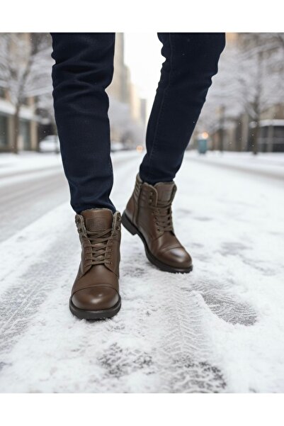 Budaks Genuine Leather Men's Boots with Fur Inside, Water, Snow, Cold Resistant, Non-Slip Thermo Rubber Sole Guaranteed