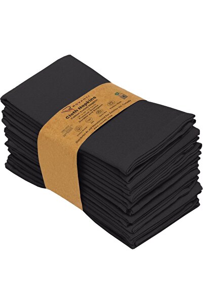 RUVANTI Black Linen Dinner Napkins, 12 Pack, 45×45 cm, Reusable Soft Durable