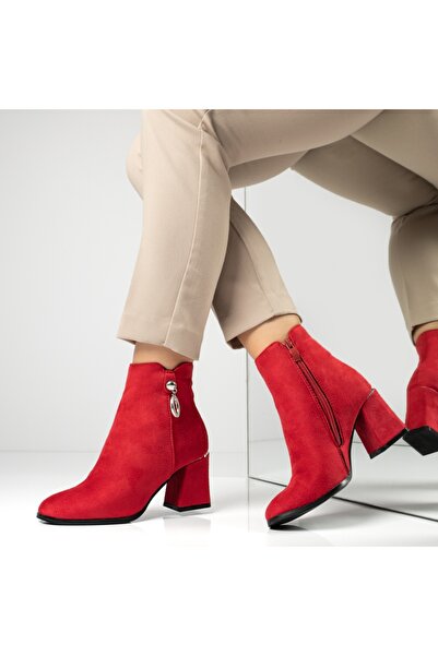 BMoD Women's red suede ankle boots with heel MOD07135