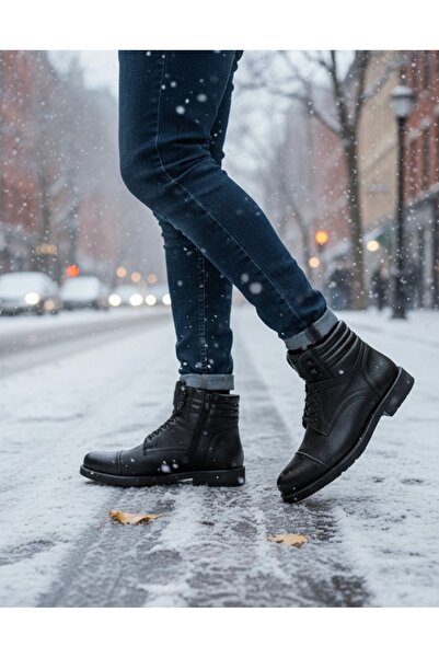 Budaks Genuine Leather Men's Boots with Fur Inside, Water, Snow, Cold Resistant, Non-Slip Thermo Rubber Sole Guaranteed