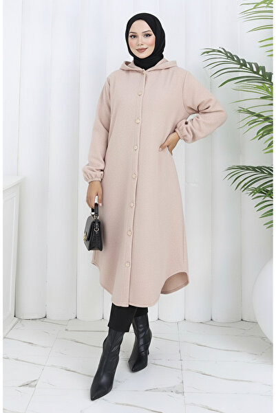 sefamerve Front buttoned Hooded stamp cap 0188-05 beige