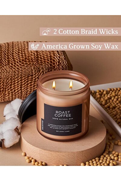 Generic Strong Roasted Coffee Scented Double-Wick Jar Candle, 312 ml, 70-Hour Burn, Organic Soy Wax - M and