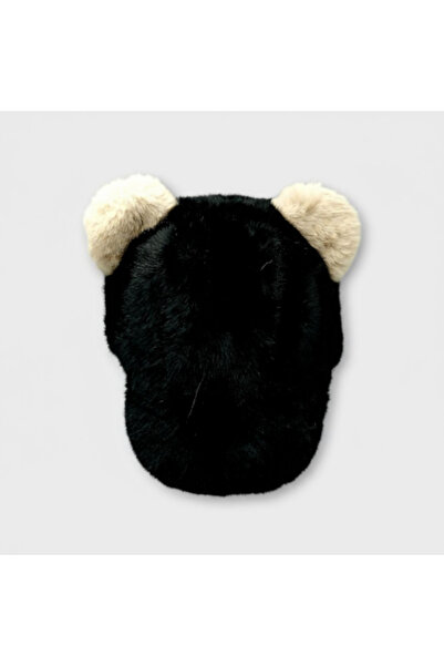 Mustran Suyutti Luxury Unisex Black Fur Brimmed Hat - Plush Baseball Cap with Teddy Bear Ears