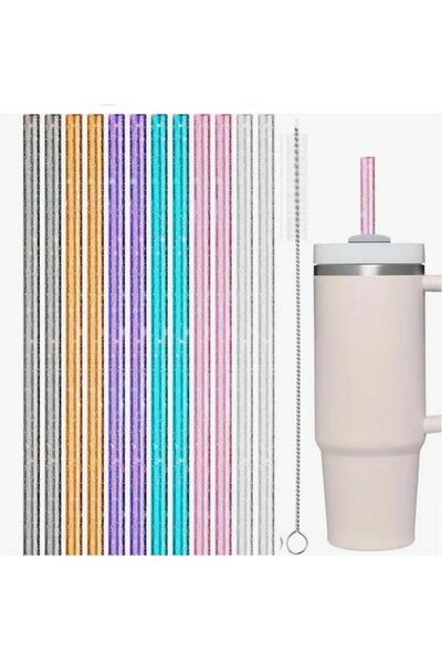 alisa Termos Uyumlu 40oz Pipet 4 Adet Renkli Simli Plastik