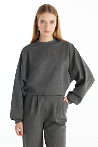 Ted Baker Bisiklet Yaka Düz Gri Melanj Kadın Sweatshırt TBWRTS1090