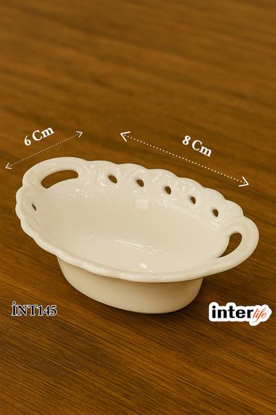 İnterlife 6lı Mini Porselen Sosluk Reçellik Sunumluk Seti 8X6 Cm Oval Porsele...