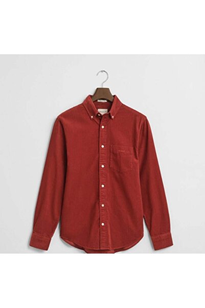 Gant Erkek kiremit Regular Fit Düğmeli Yaka Kadife Gömlek