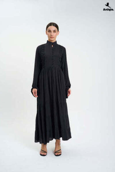 Aniqle ANQ-10006 Black high-neck tiered Maxi