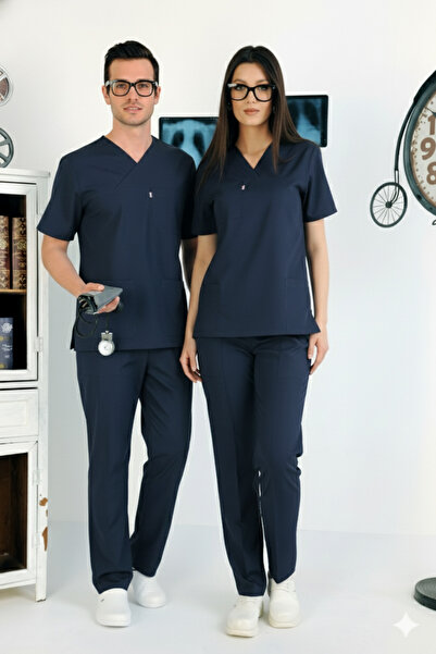 temex Medikal Üniforma Lacivert Likrasız Takım Unisex Hemşire Doktor Forması ...