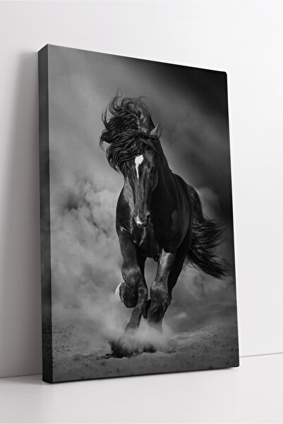 KOSS Dijital Pictură pe pânză cu cal alergând în alb-negru, reflectarea artis...