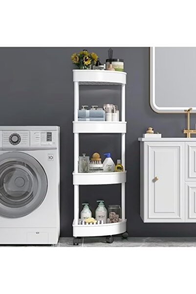 Generic Plastic Shelf Bathroom Corner Shelves Corner Shower Caddy Shelves with Wheel Storage Cart (4-Tier)